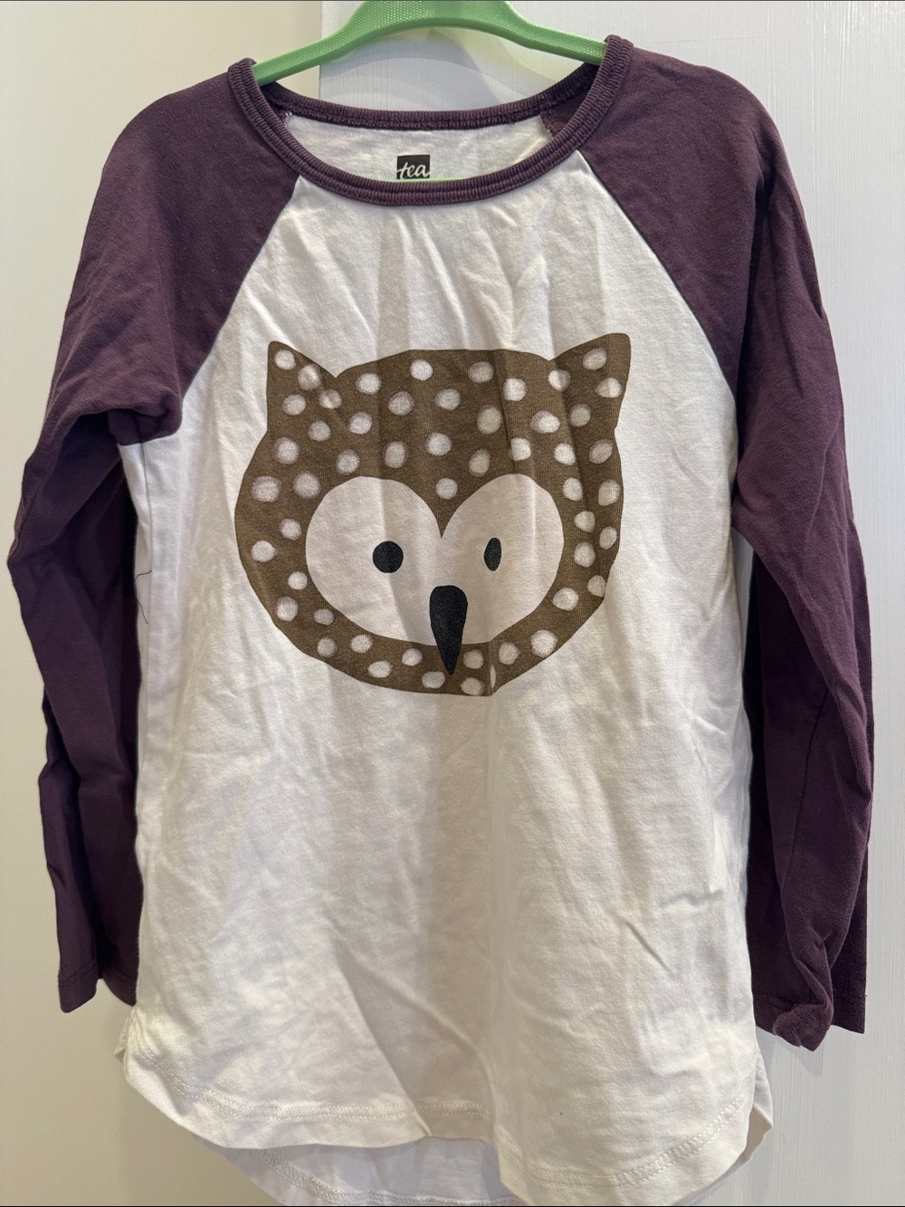 Tea Collection White and Purple Owl Raglan Tee